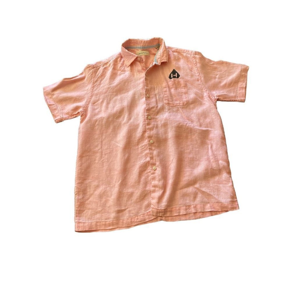 Tommy Bahama Pink Linen Hotel Tango Button Down Short Sleeved Shirt Size M